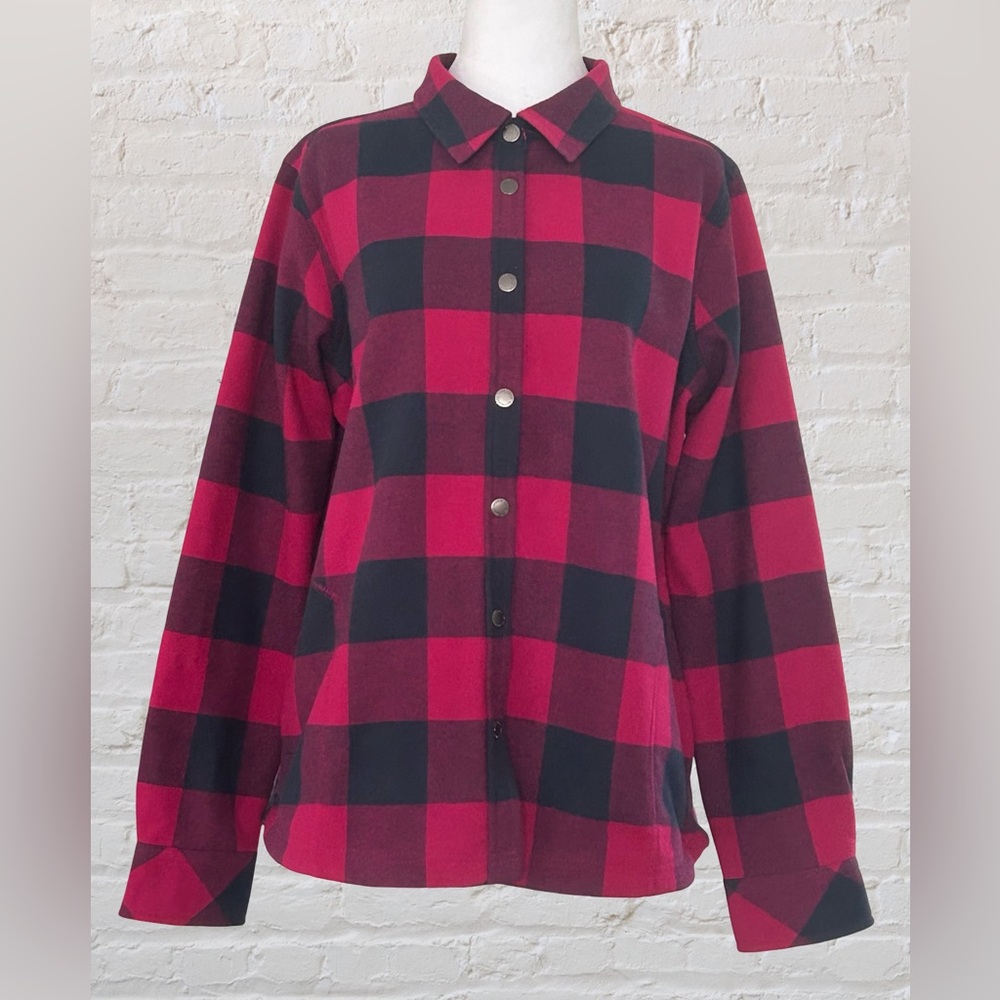 Eddie Bauer Women’s Pink Navy Flannel Fleece Lined Sz XL Jacket Shacket Chore